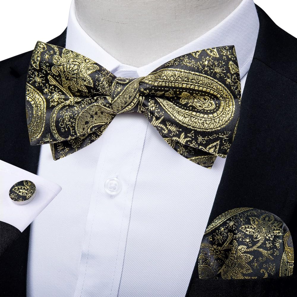 JFDBGU Pre-tied Bowties Handkerchief Cufflinks for Man Wedding Causal Adjustable Bow Ties Knot Gift