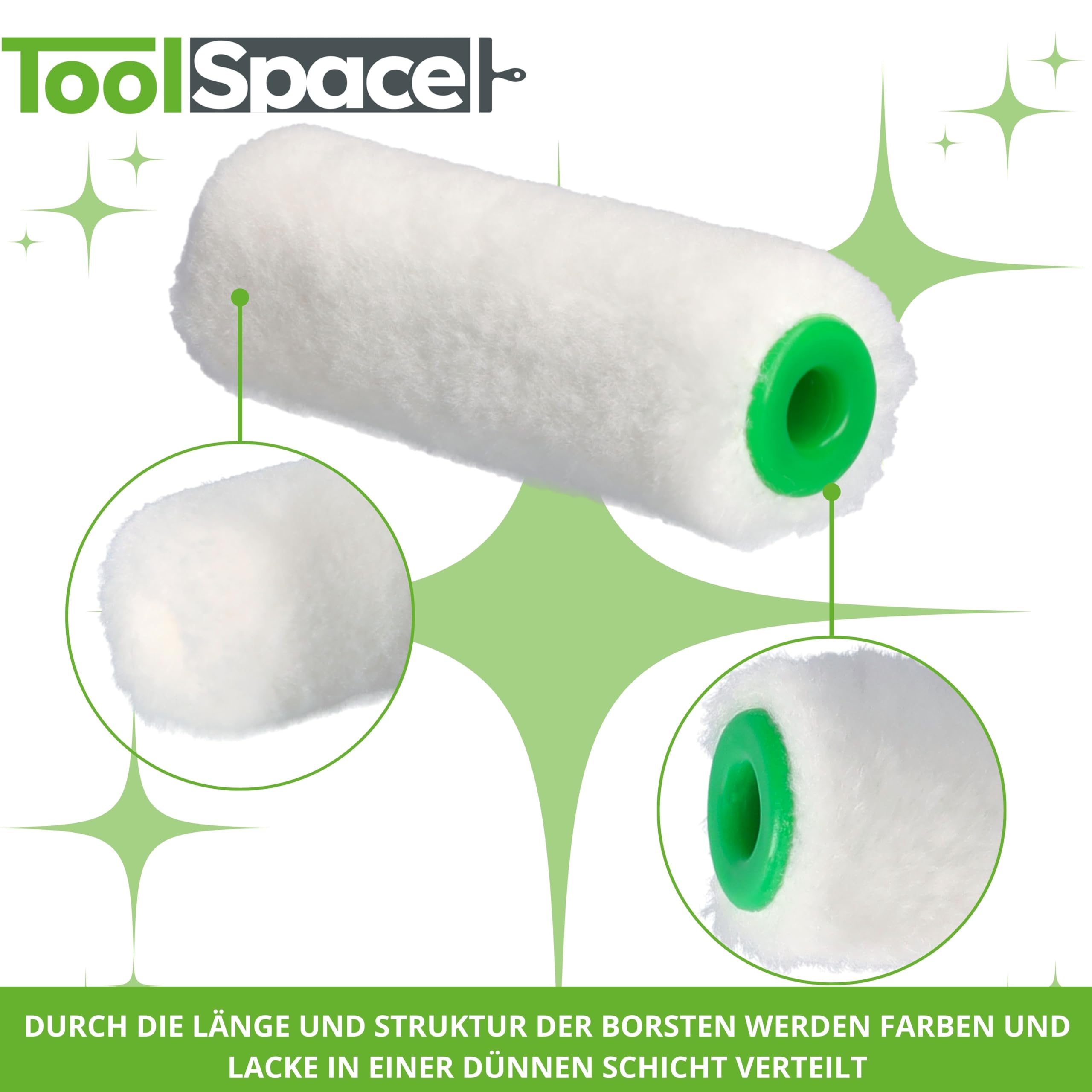 ToolSpace 10x Velor Inserts for Rollers, Set of 10 pieces, 7 cm, short fleece, for smooth surfaces, two-component paints - Image 3