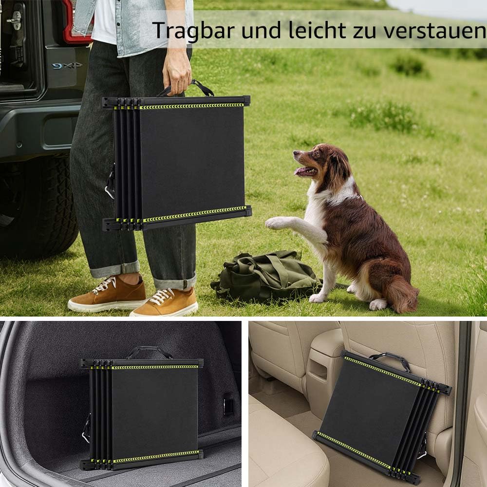 Unipaws 190 cm extra Lange Hunderampe für Auto, SUV & LKW, ausziehbare tragbare Haustier-Treppenrampe mit Rutschfester Oberfläche, reflektierenden Streifen & sanfter Steigung für Hunde bis 68 kg
