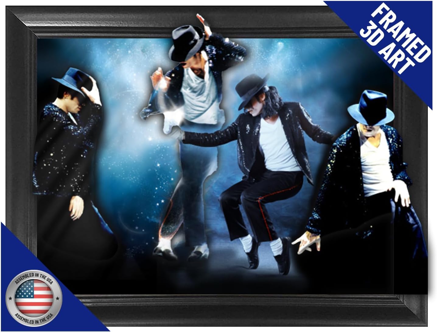 Michael Jackson King of Pop Moon Walk Framed 3D Lenticular Poster - 14.5x18.5 Inches - Incredible Life Like Framed 3D Art Picture, Lenticular Poster, Cool Art Deco, Unique Wall Art Decor