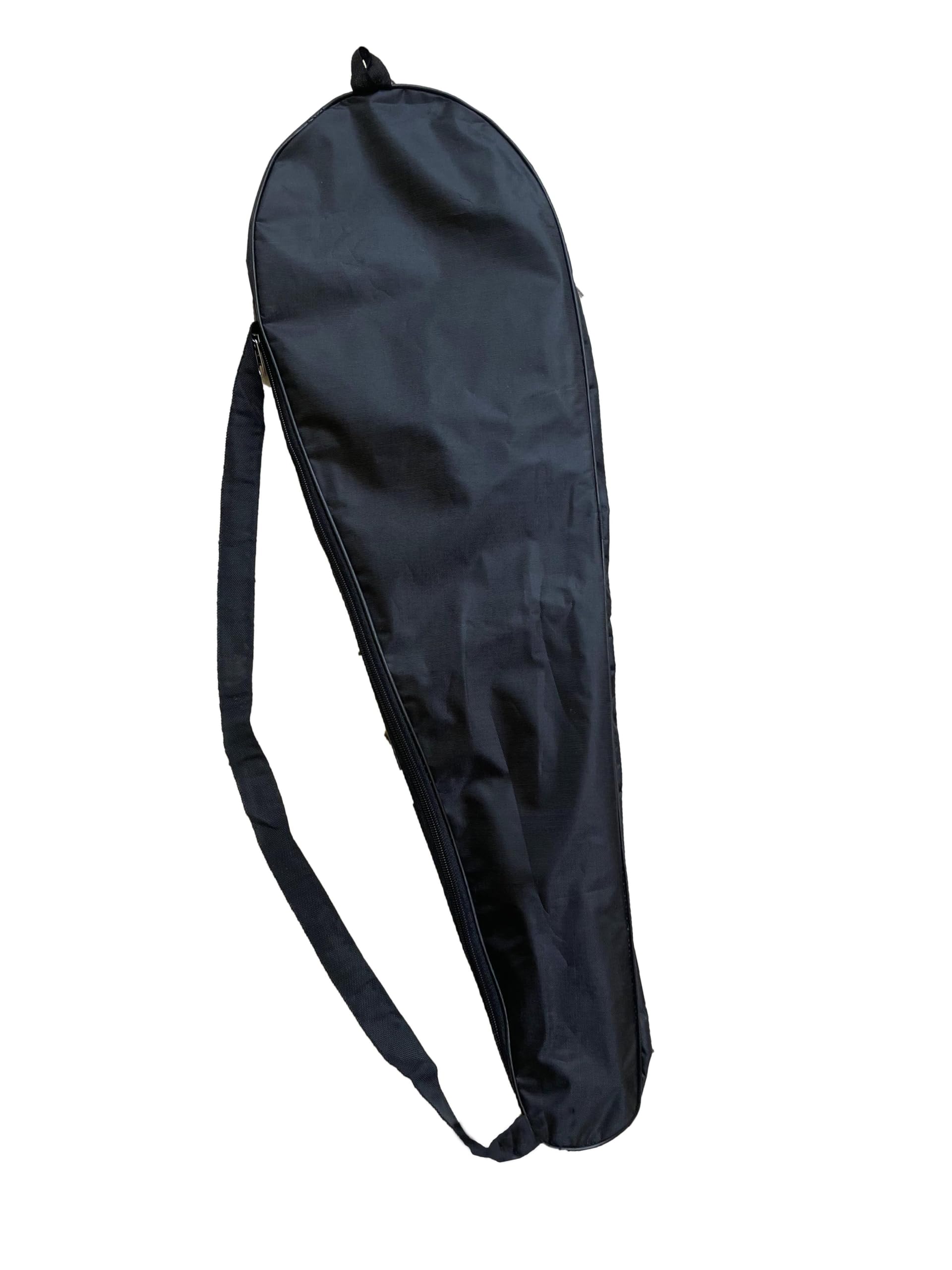 Black Plain Badminton Racket Cover (+ 1 Wrist Band) [ Standard Strap ] with Steel Zip Lock [ Polyster Material ] for All Size Rackets