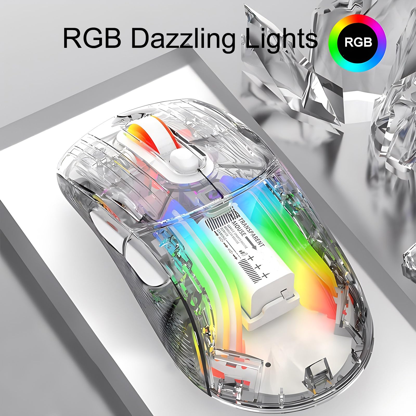 Ratón Gaming Inalámbrico Transparente Lancoon - 5 DPI Ajustables, RGB, 3 Modos De Conexión