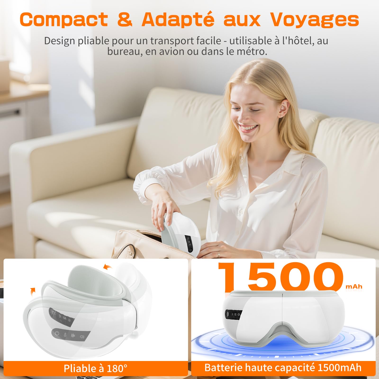 Masseur Oculaire avec Chaleur, Compression＆Musique, Masque Chauffant Yeux pour Soulager la Fatigue Oculaire et la Sécheresse Oculaire, Cadeau d'anniversaire pour Femme/Homme/Maman/Papa, Blanc