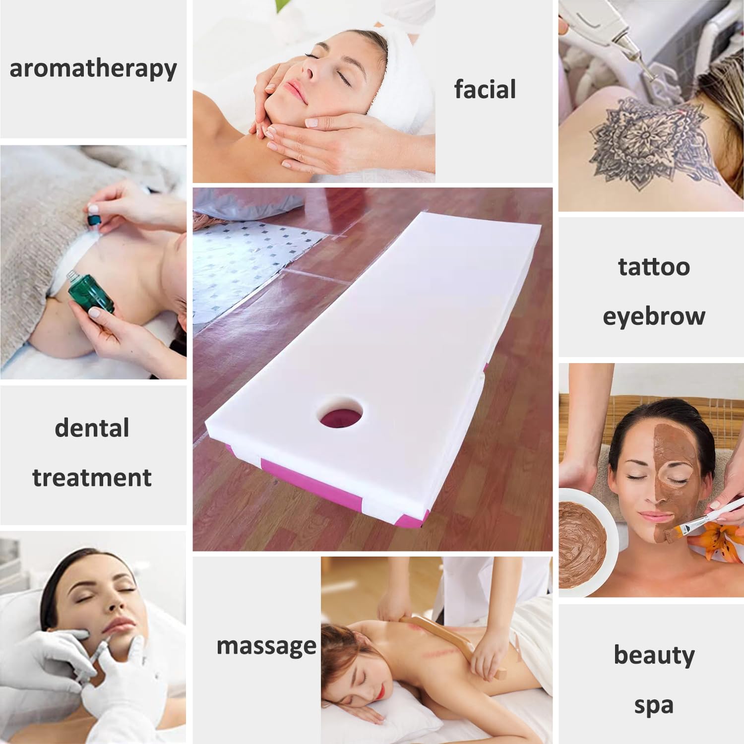 Surmatelas pour Table De Massage 3/4,5/5/6,5cm,Rembourrage De Lit Spa avec Trou Respiration,Matelas en Mousse À Mémoire De Forme pour Lit De Salon Beauté,À Tête Carrée,White 5cm,70x200cm