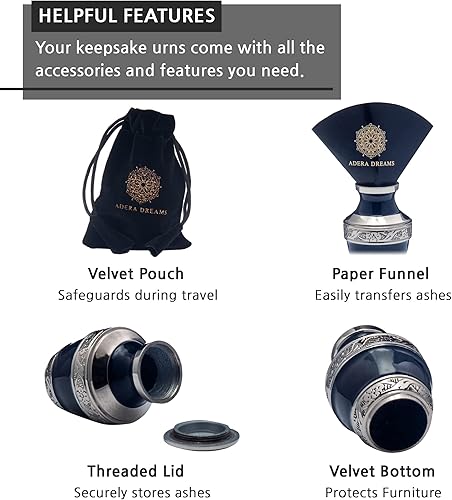 Miniatura 3 de Urnas pequeñas para recuerdo de cenizas humanas  Juego de 1 en azul marino  Mini urnas de cremación  Urna conmemorativa para cenizas con funda,