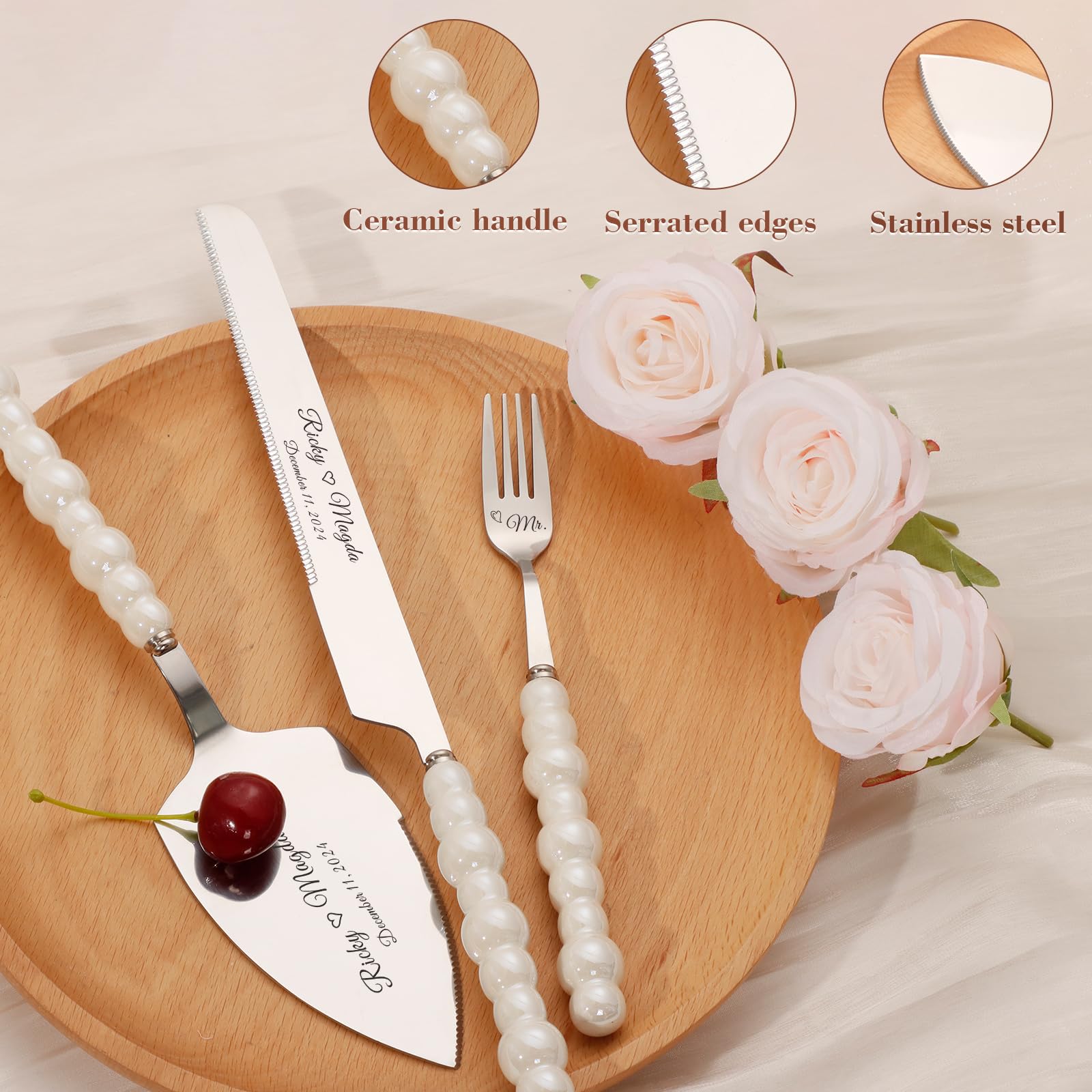 Set Coltello E Palette Per Torte In Acciaio Inox - 23.5cm E 22.5cm Per Matrimoni E Compleanni - Foto 6