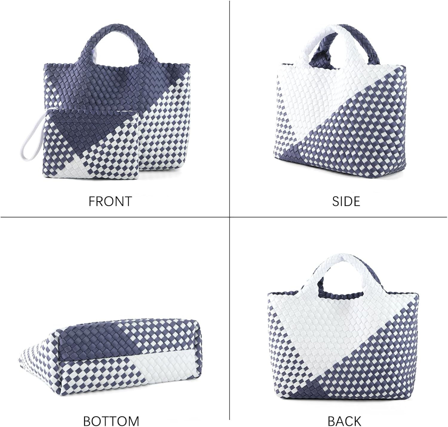 Woven Bag for Women, Neoprene Tote Bag Summer Beach Handbag Purse Retro Handmade Travel Shoulder Bag Set - Image 3