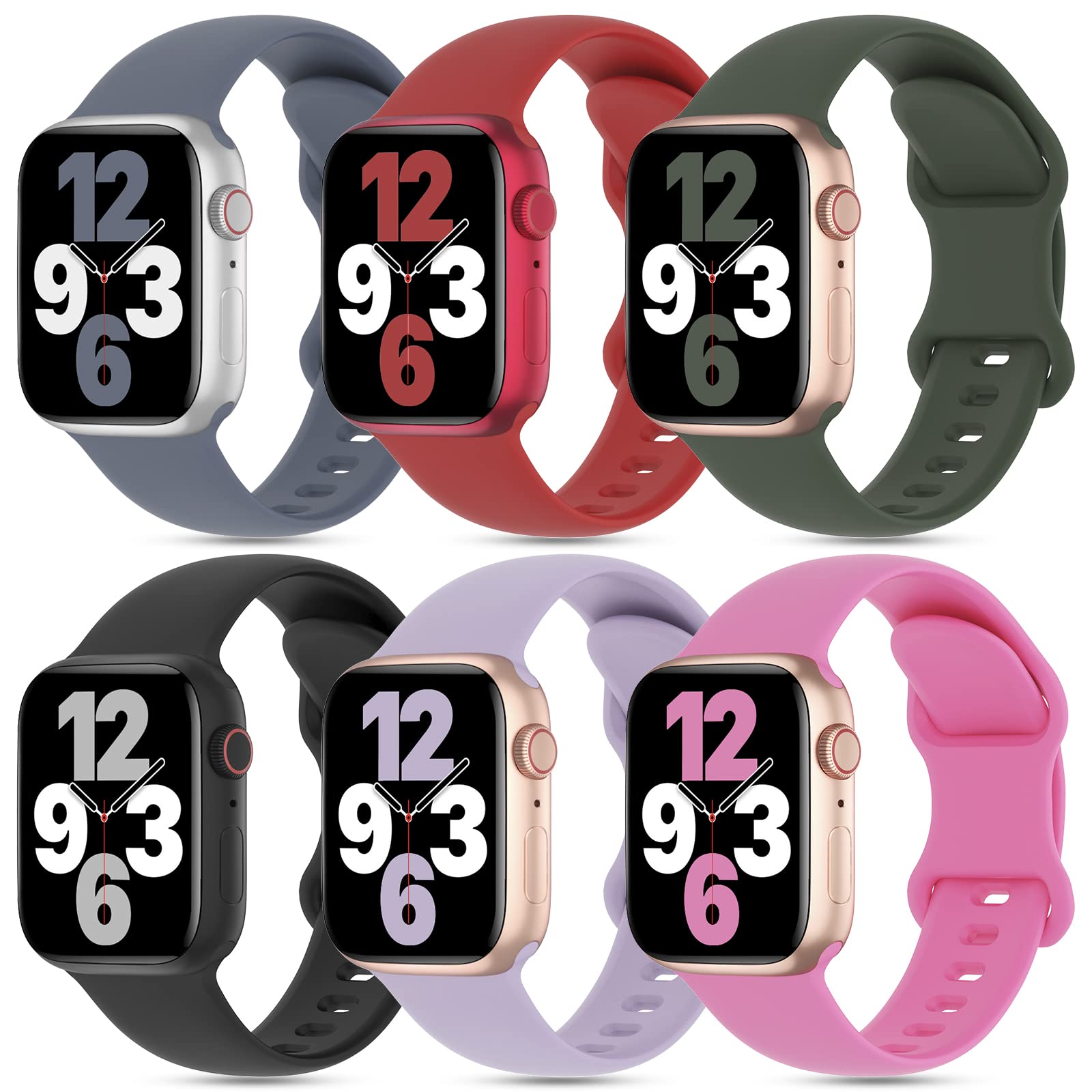 5 Pack Silicone Bands Compatible with Apple Watch Band 38mm 40mm 41mm 42mm 44mm 45mm 49mm, Soft Sport Waterproof Strap Replacement Wristband for iWatch Ultra Series 8 SE 7 6 5 4 3 2 1 Women Men