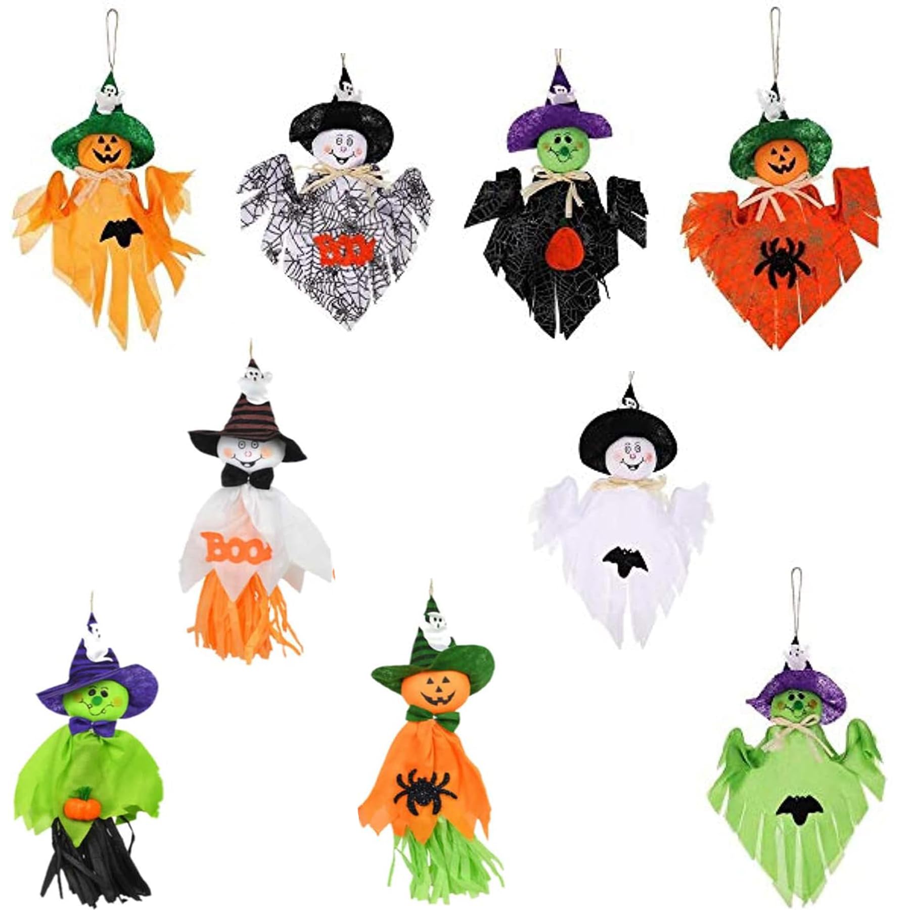 9 Pieces Halloween Decoration Hanging Ghost, Pumpkin Ghost Straw Windsock Pendant for Patio Lawn Garden Party and Festival Holiday Decorations
