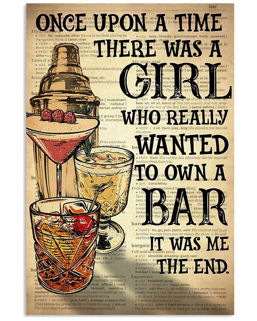Sawfish® Girl own Bar Newspaper Style Quote Vintage Retro Man Cave Bar Pub Shed Novelty Gift Tin Wall Décor Metal Sign