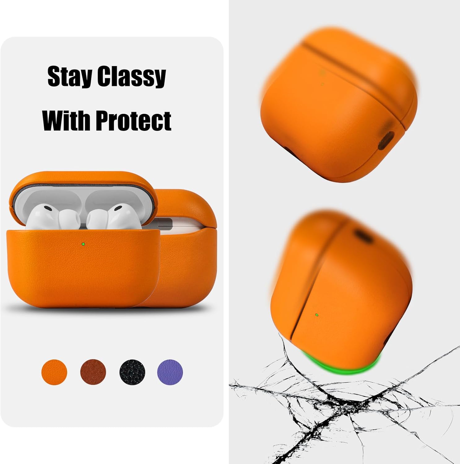 for AirPods Pro 3 (2025) 100% Genuine Leather Case,Full-Grain Leather Cover Case,Handmade Top,Shockproof Protective,Wireless Charging,for AirPods Pro 3rd Gen (Orange, Short Rope)