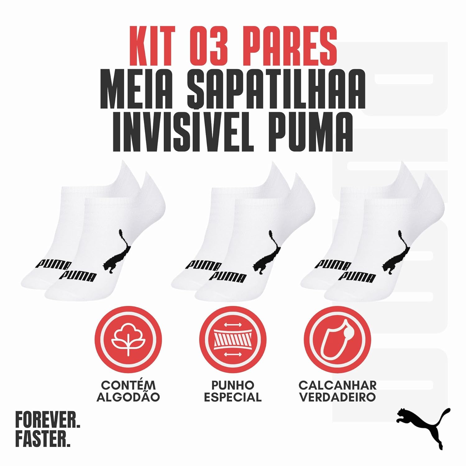 Kit 3 Pares Meia Puma Soquete Sapatilha Invisível Respirável Original em promoção! Veja a oferta e mais achadinhos de Moda íntima 8 Hoje é o melhor dia para comprar Kit 3 Pares Meia Puma Soquete Sapatilha Invisível Respirável Original com aquele preço maroto! Promoção! Aproveite a oferta! 8