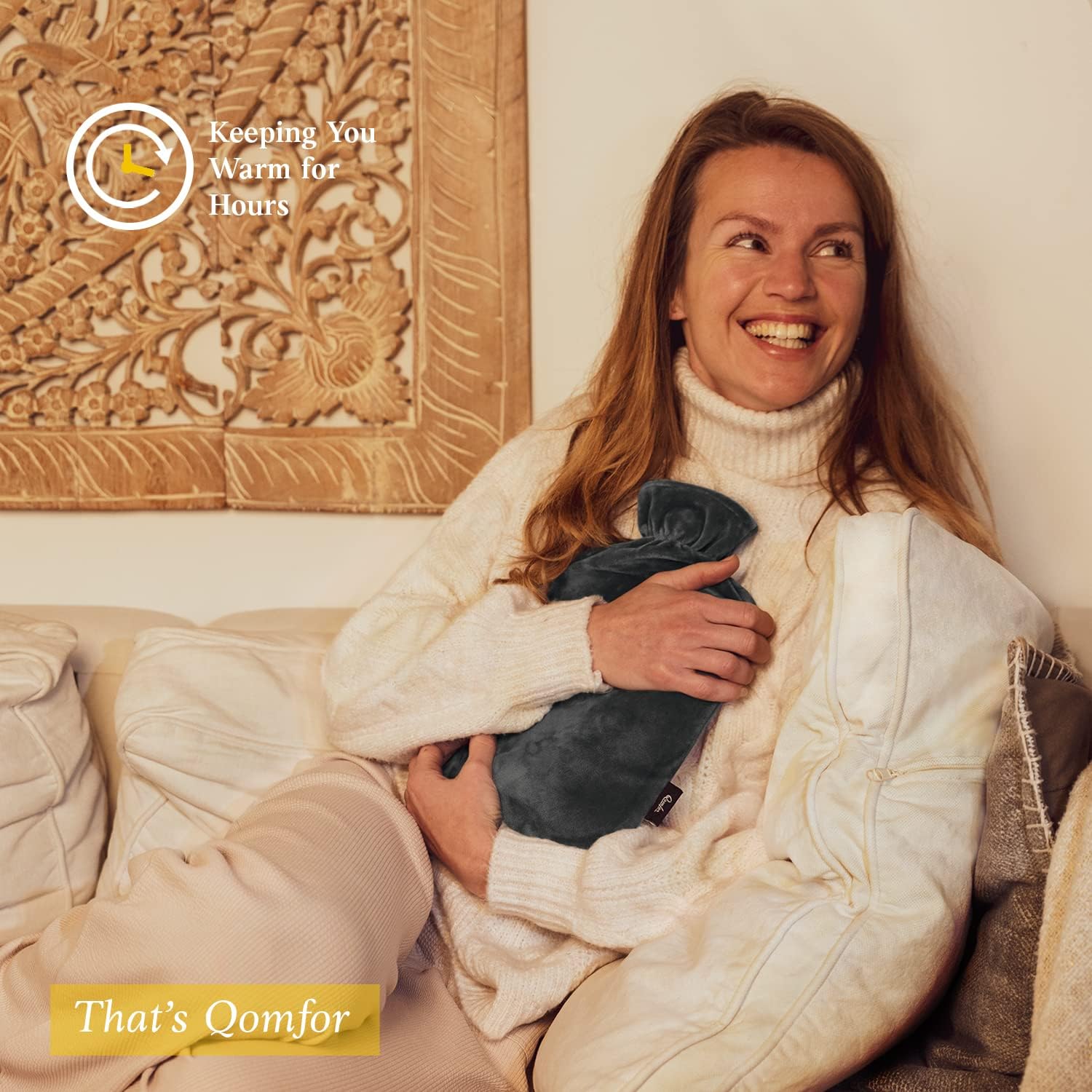 Qomfor Hot Water Bottle with Soft Fleece Cover - 1.8L Large - Classic Premium Hot Water Bag for Pain Relief, Cramps, Cozy Nights - Feet and Bed Warmer - Water Heating Pad - Great Gift - Dark Grey : Health & Household