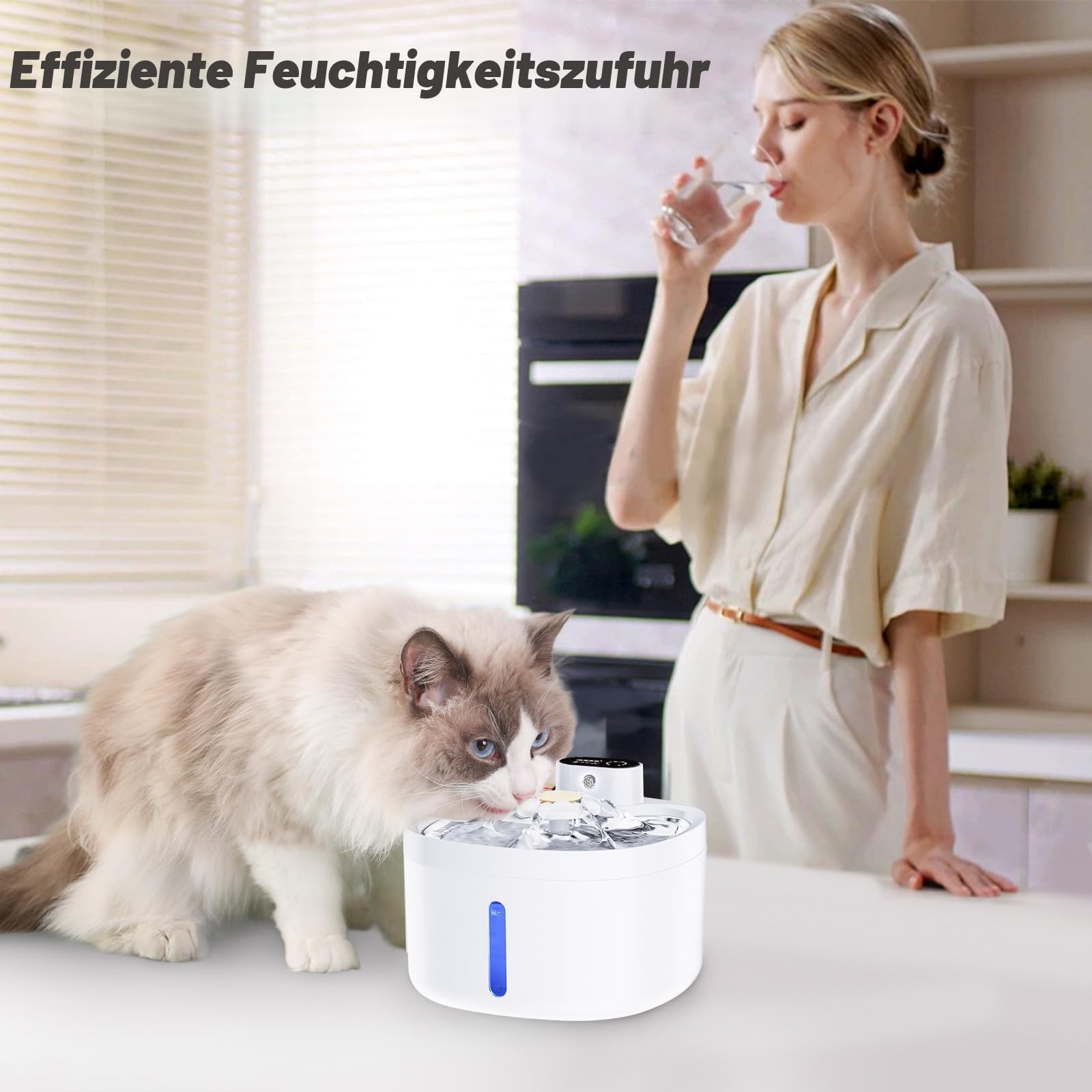 Katzenbrunnen, 2.6L Trinkbrunnen für Katze mit 4 Filter, Leise Katzenbrunnen Kabellos mit Bewegungsmelder, 4000mAh Batteriebetrieben Katzentrinkbrunnen, Tablett aus Edelstahl für Katze - BPA-Frei