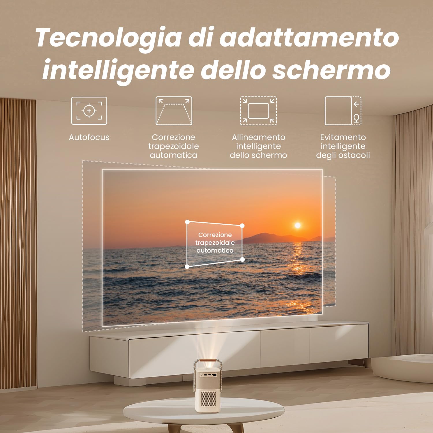 【Suono di JBL/Batteria Integrata】Yaber T2 Proiettore 4K Supporta, Dolby Audio Proiettore da Esterno Native 1080P Full HD WiFi 6 Bluetooth, Proiettore Portatile Autofocus/Keystone(K.H Edition)