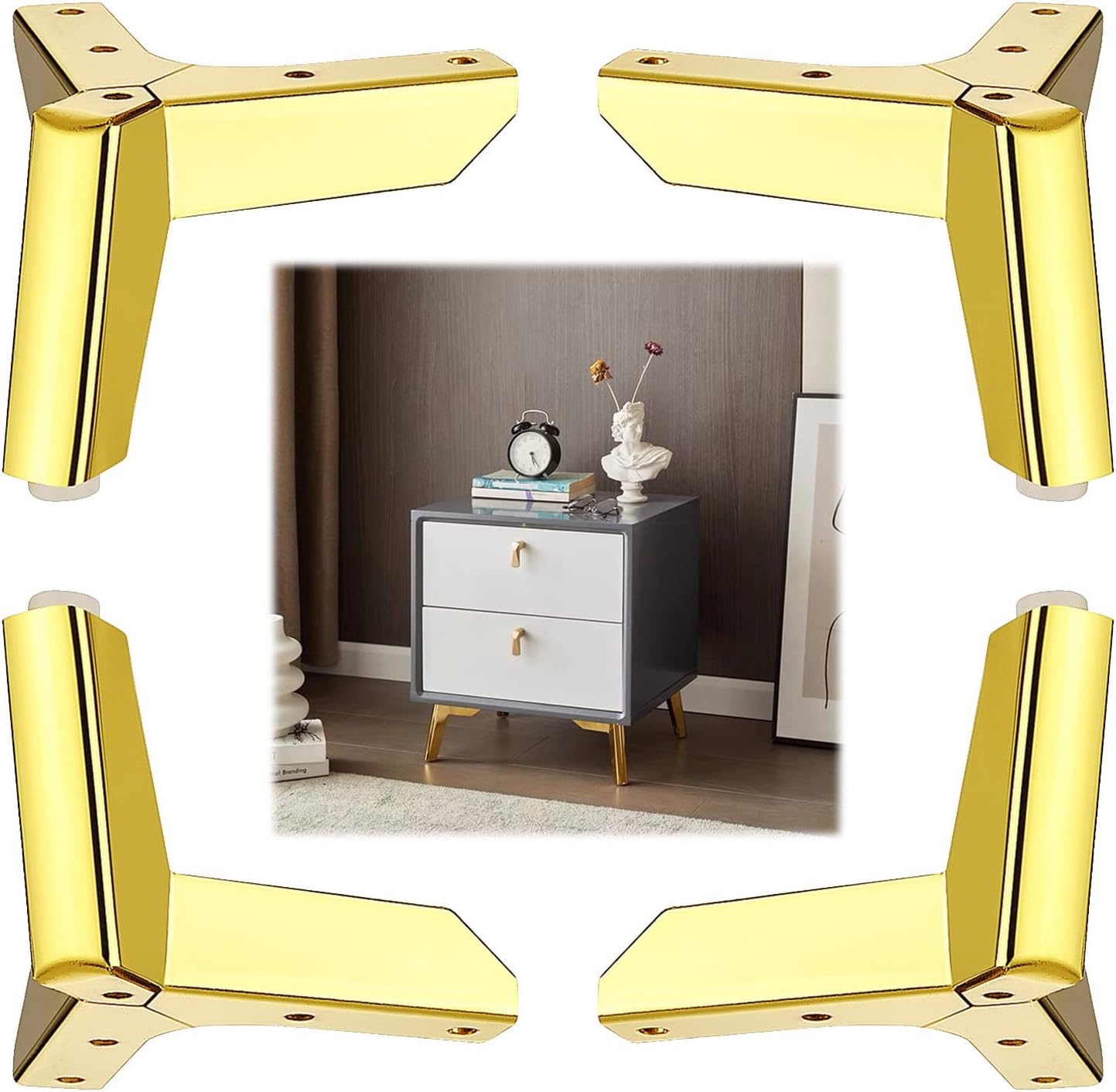 Furniture Legs Metal Furniture Legs,Triangle Table Legs,Cabinet Legs,Sofa Legs,Coffee Table Legs,Desk Legs,Dining Table Legs,4 Pcs,Modern DIY Replacement Furniture Feet,Gold/Black,G