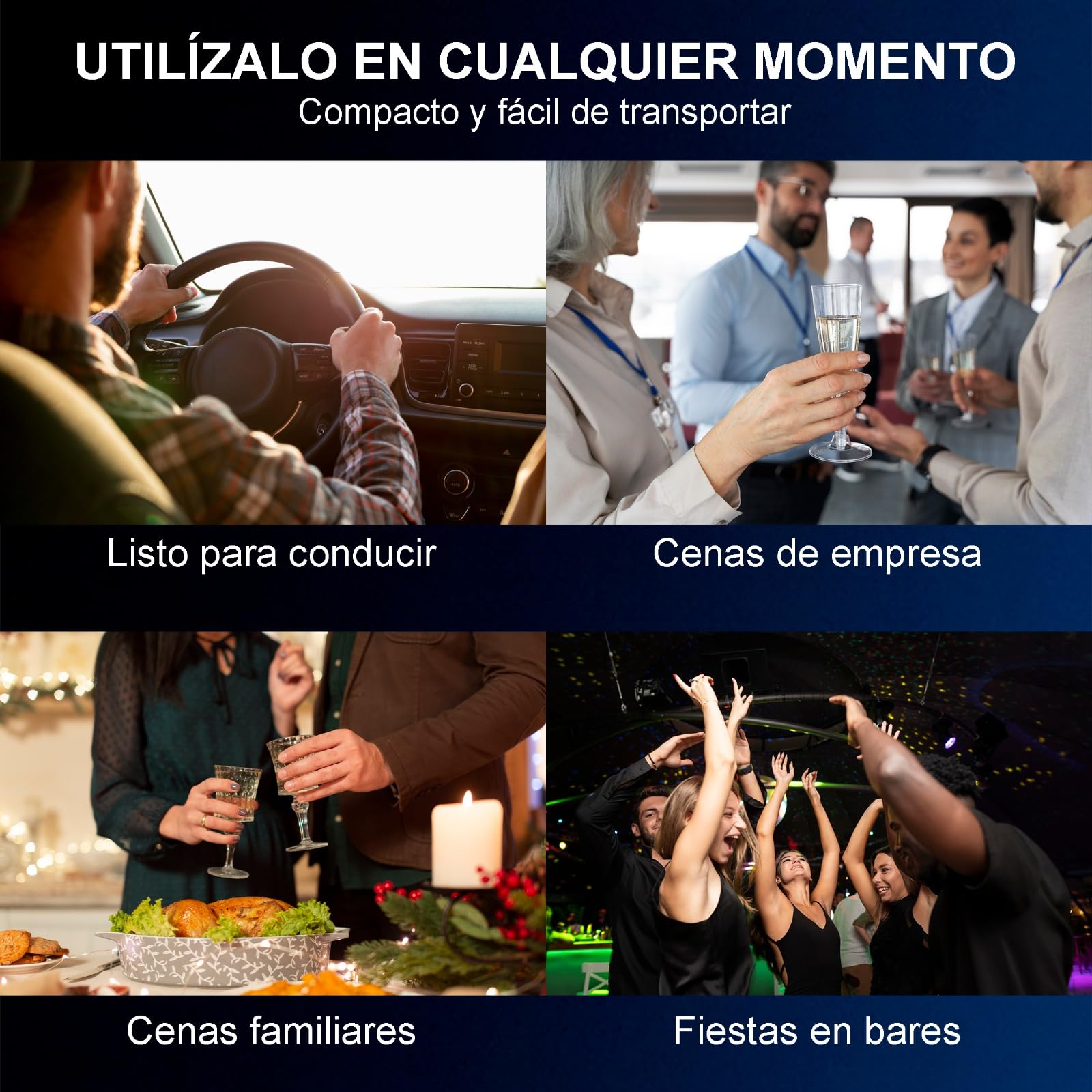 WENZA Alcoholimetro Homologado España con 16 Boquillas - Sensor Electroquímico de Alta Precisión con Pantalla LDC en Español- Etilometro Digital Recargable - Test alcoholemia Portátil