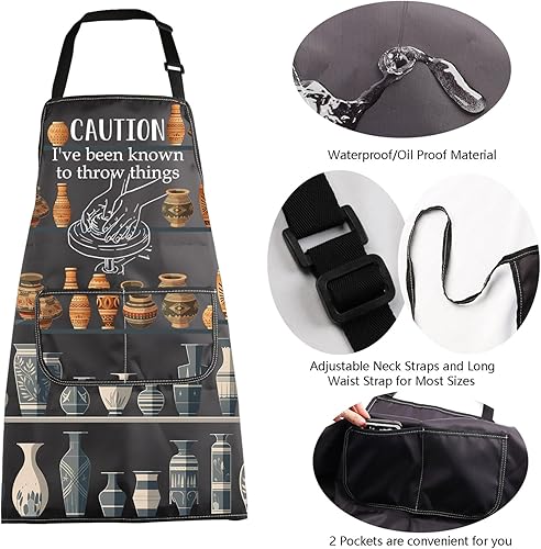 Miniatura 5 de MBMSO Delantal de artista de cerámica para amantes de la cerámica, regalos de cerámica, precaución I've Been Known To Throw Things Pottery Maker