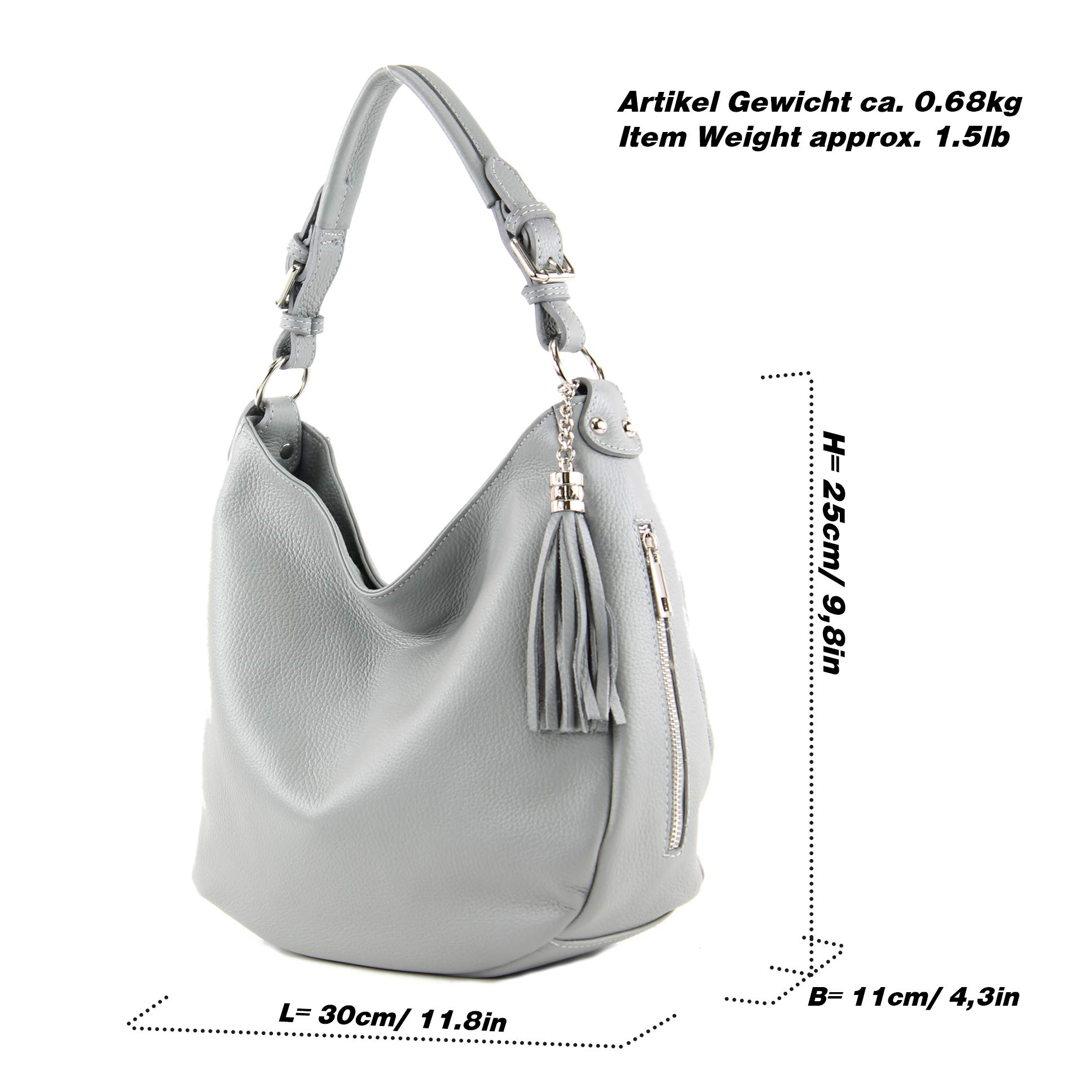 modamoda de T200 Damen Leder Schultertasche Henkeltasche, handmade in Italy