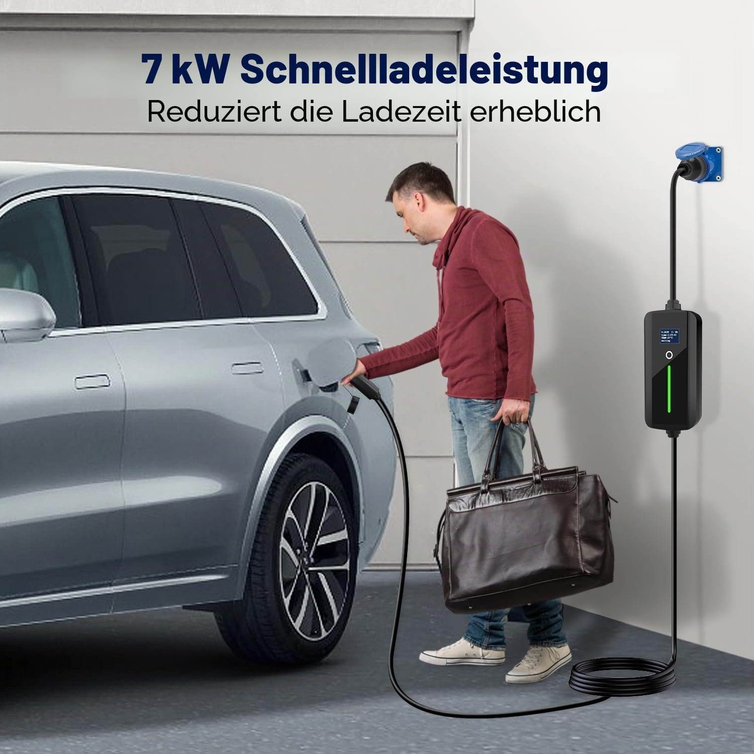 Typ 2 Mobile Ladegerät für Elektroautos, 7 kW tragbares Ladekabel mit CEE-Stecker für Elektrofahrzeug, IP67 wasserdicht, 5 Meter Typ 2 Ladekabel mit 32A, IEC 62196-2