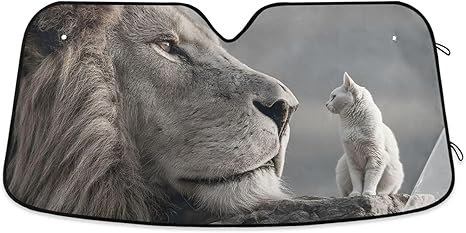 Car Windshield Sun Shade Tiny Cat Lion Print, Aluminum foil Layer Reflective Sun Visor for SUV Sedan S Size