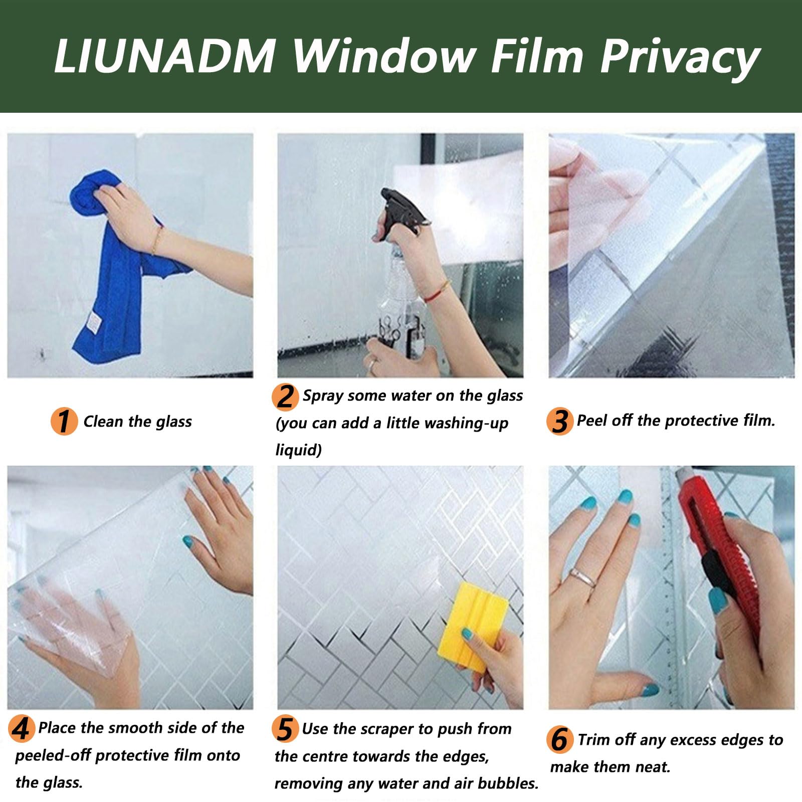 Pellicola Privacy Finestre 100 x 340 cm Statica e Senza Colla, Protezione Termica Pellicola Adesiva per Vetri per Doccia Ufficio Bagno, Chang Hong 2