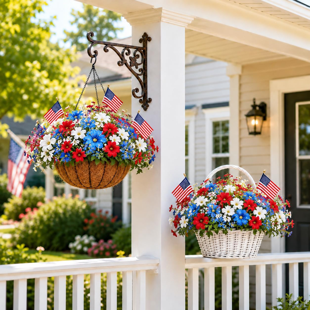 60 Pcs Patriotic Artificial Flowers Independence Day Decor Fake Flowers| Red White Blue Mix Artificial Flowers UV Resistant |for Outdoor Garden Porch Window Box Home |4th of July Memorial Day (60pcs)