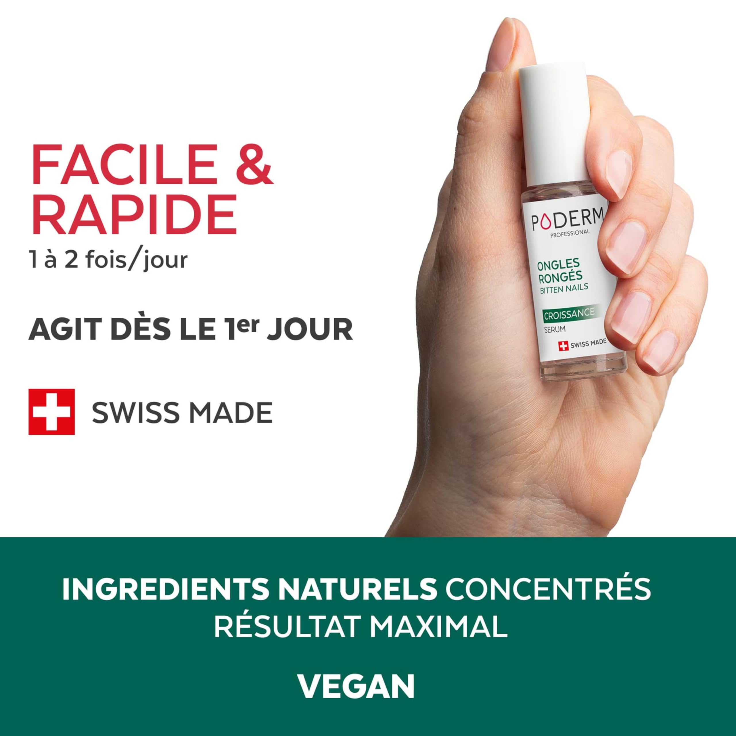 PODERM - ONGLE RONGÉ SOIN CROISSANCE BIO | Aux plantes fortifiante et stimulante de la pousse | Adultes et Enfants | Soin professionnel pied/main | Facile & rapide | Swiss Made