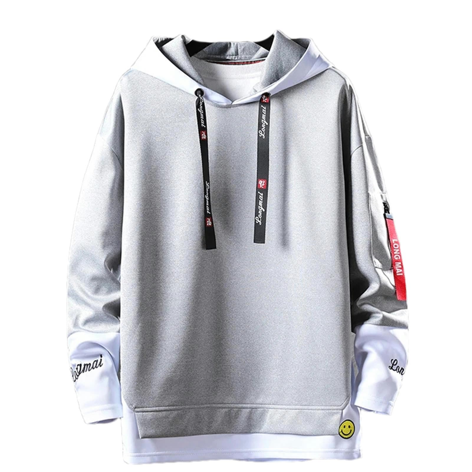 Streetwear Felpe con cappuccio da uomo Camicia con cappuccio stampata Patchwork Felpe con cappuccio per uomo Harajuku Hip Hop Felpa con maniche a 3/4 Top