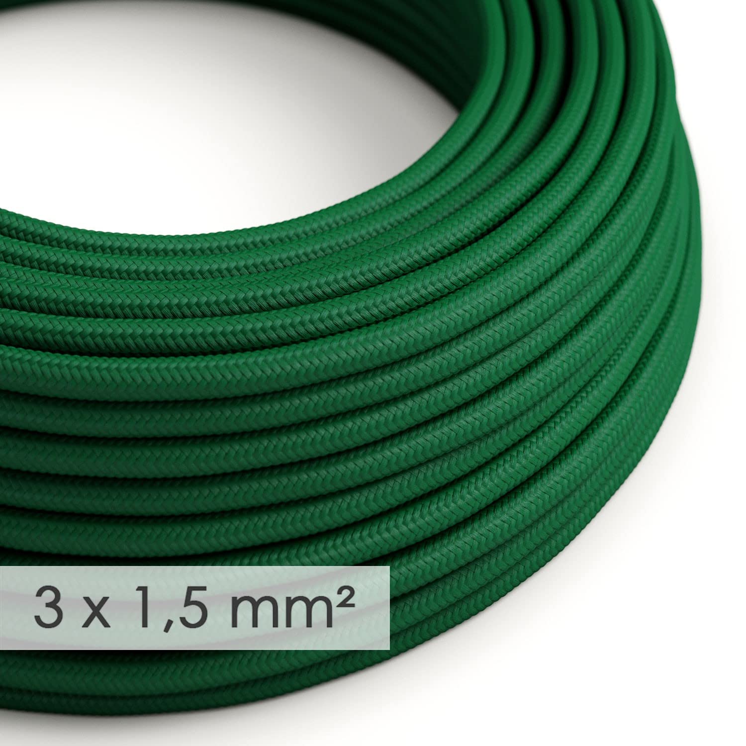 Creative-Cables L'originale cavo elettrico in tessuto a larga sezione 3x1,50 (10 m, Verde Scuro RM21) – Rotondo, effetto seta – Ideale per impianti a vista – Sicurezza certificata