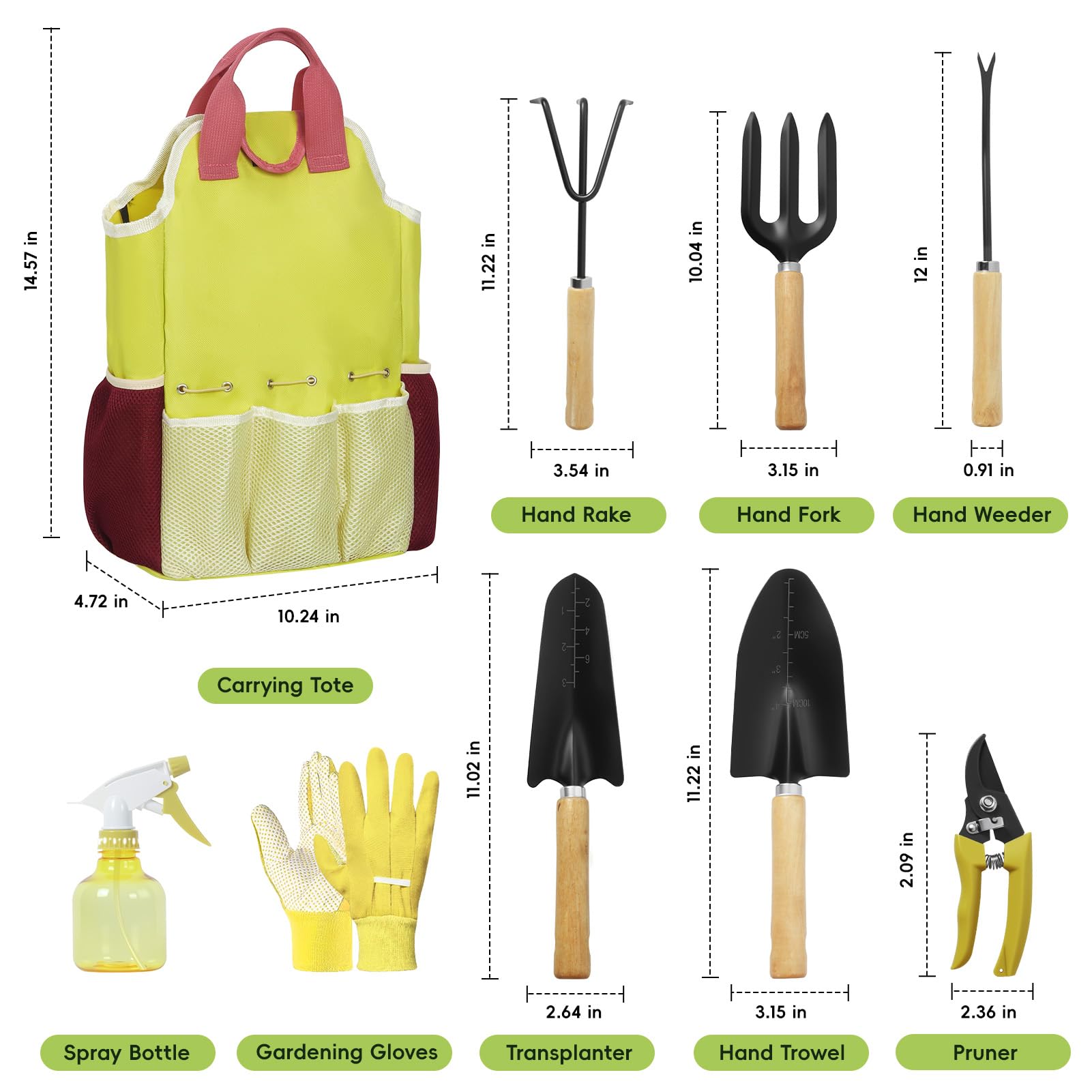 Juego de herramientas de jardinería de 9 piezas, juego de herramientas de jardín resistentes con mango de madera, kit de jardinería de alta calidad y duradero con elegante bolso, regalos de