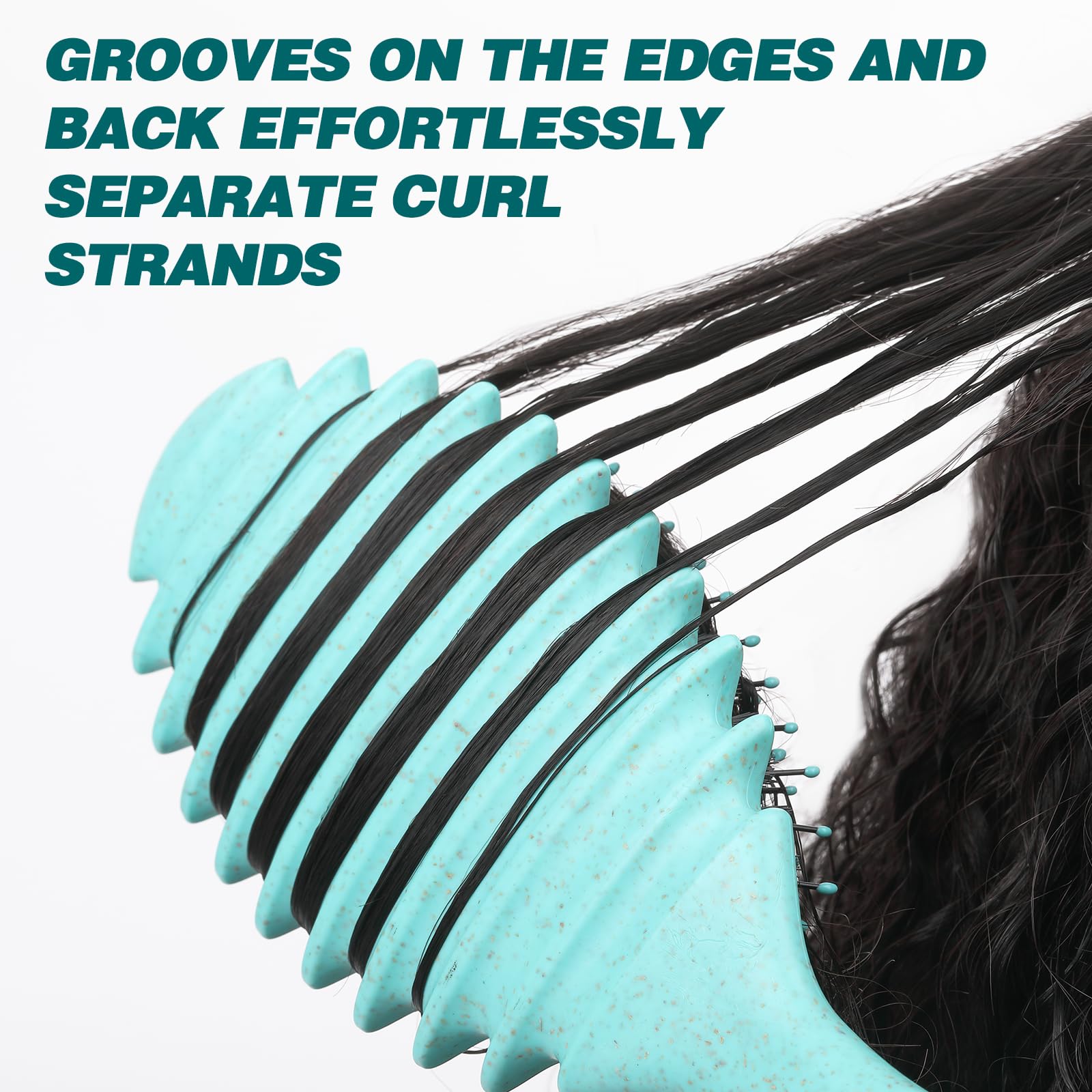 Cepillo de definición de rizos verdes para cabello rizado, cepillo de peinado y desenredante con peine para cabello rizado; incluye herramienta de peinado adicional; fibra vegana y cerdas de jabalí