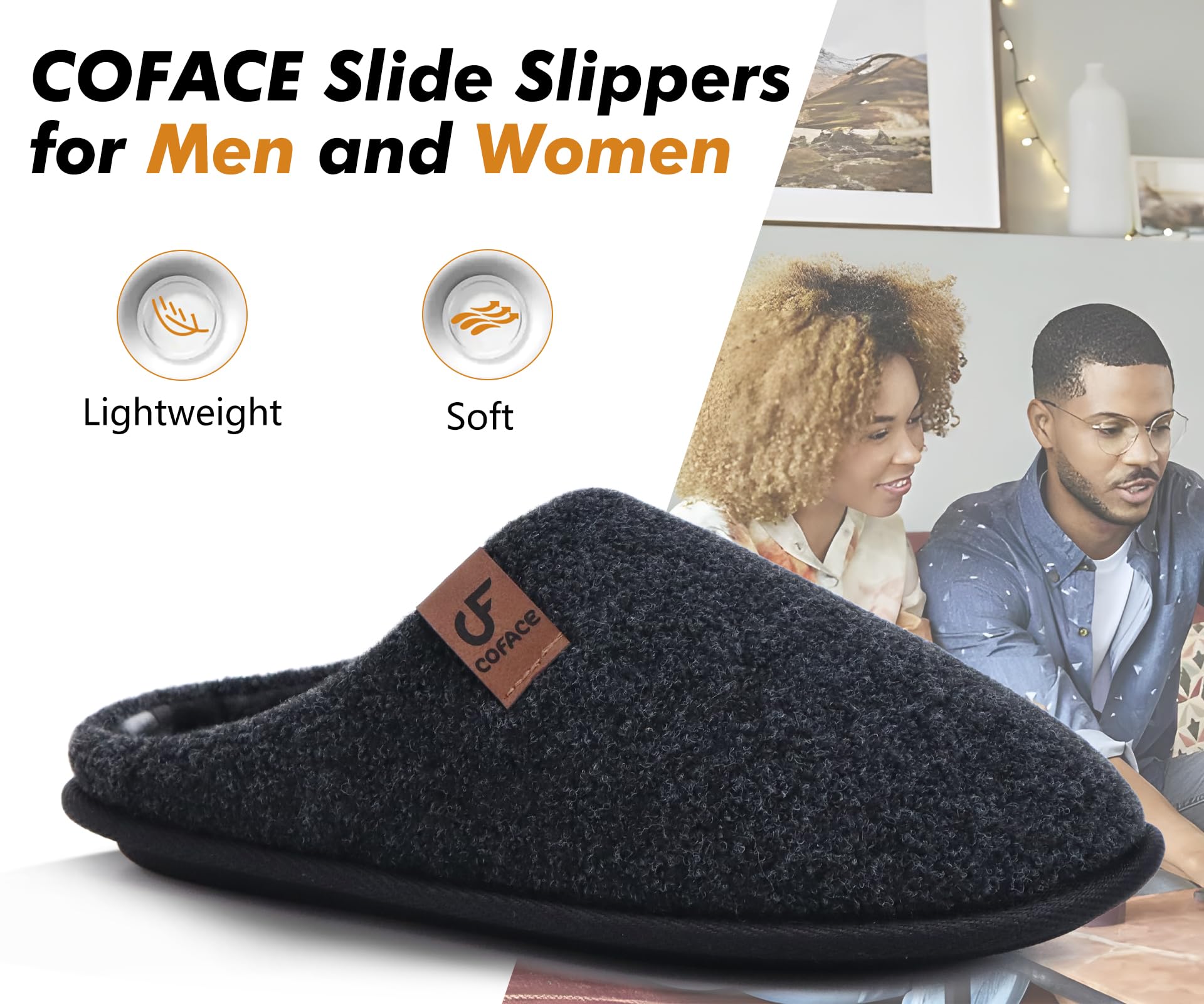 COFACE Pantofole da Uomo Invernali Calde Ciabatte da Casa Comoda Memory Foam Feltro Scarpe con Antiscivolo Suola Taglia 40-49