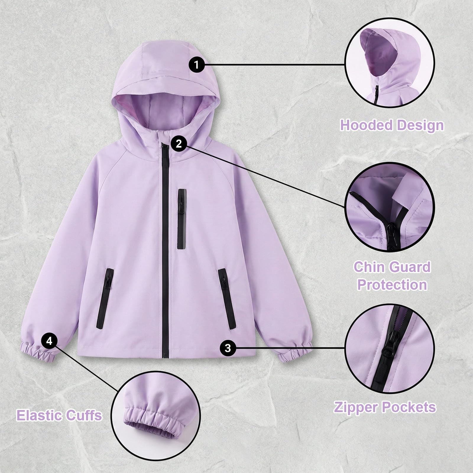 Chaqueta Impermeable para Niños, Cremallera Abrigos con Capucha Nino Nina Chaquetas de Lluvia Primavera Otoño Cortavientos Chubasquero Exterior Deportivos Ropa para niños 5-13 Años