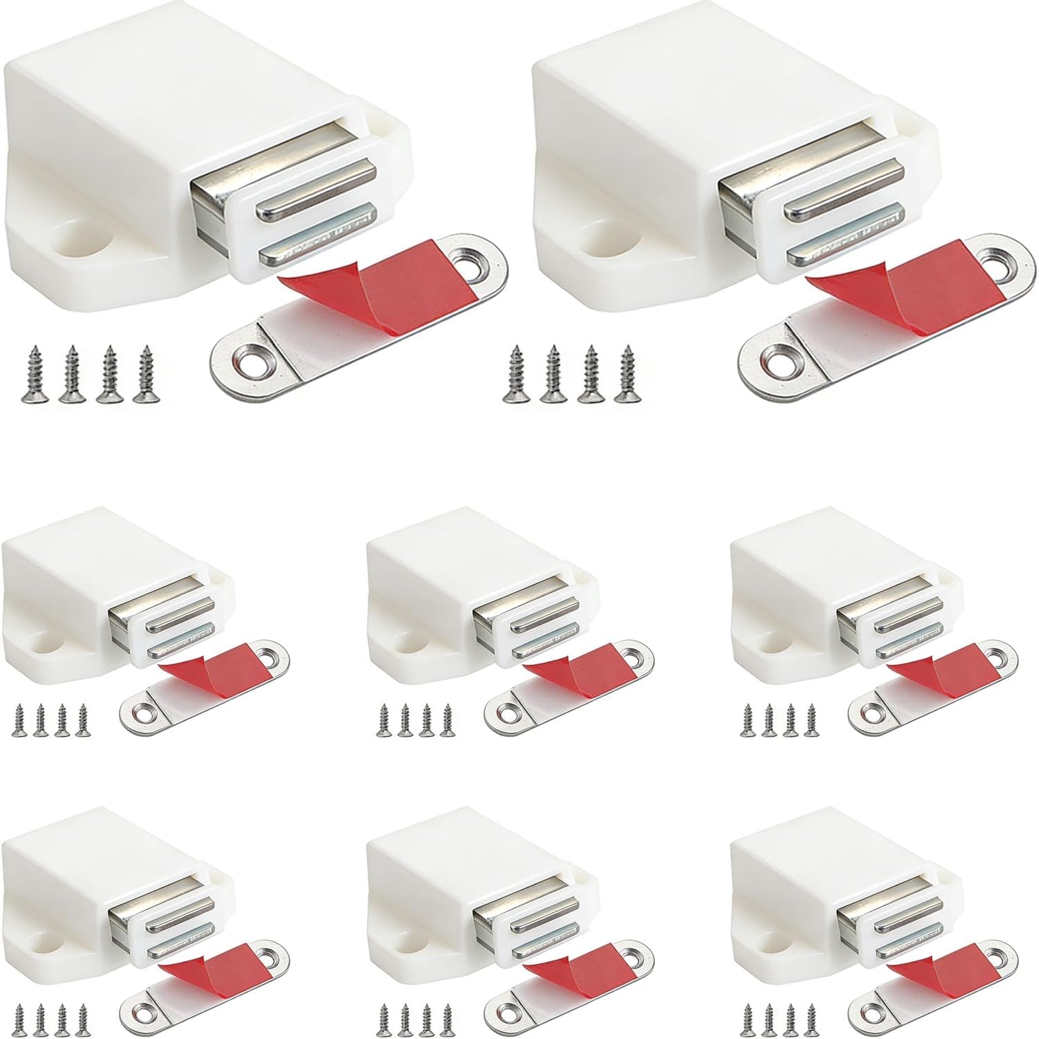 Small Magnetic Push to Open Cabinet Hardware CBRIVE 4 Pack Push to Open Door Latch Push Latches for Hidden Door Push Release Drawer Pull Touch Lock Tip On RV Closet Close Strong Pop Out, White