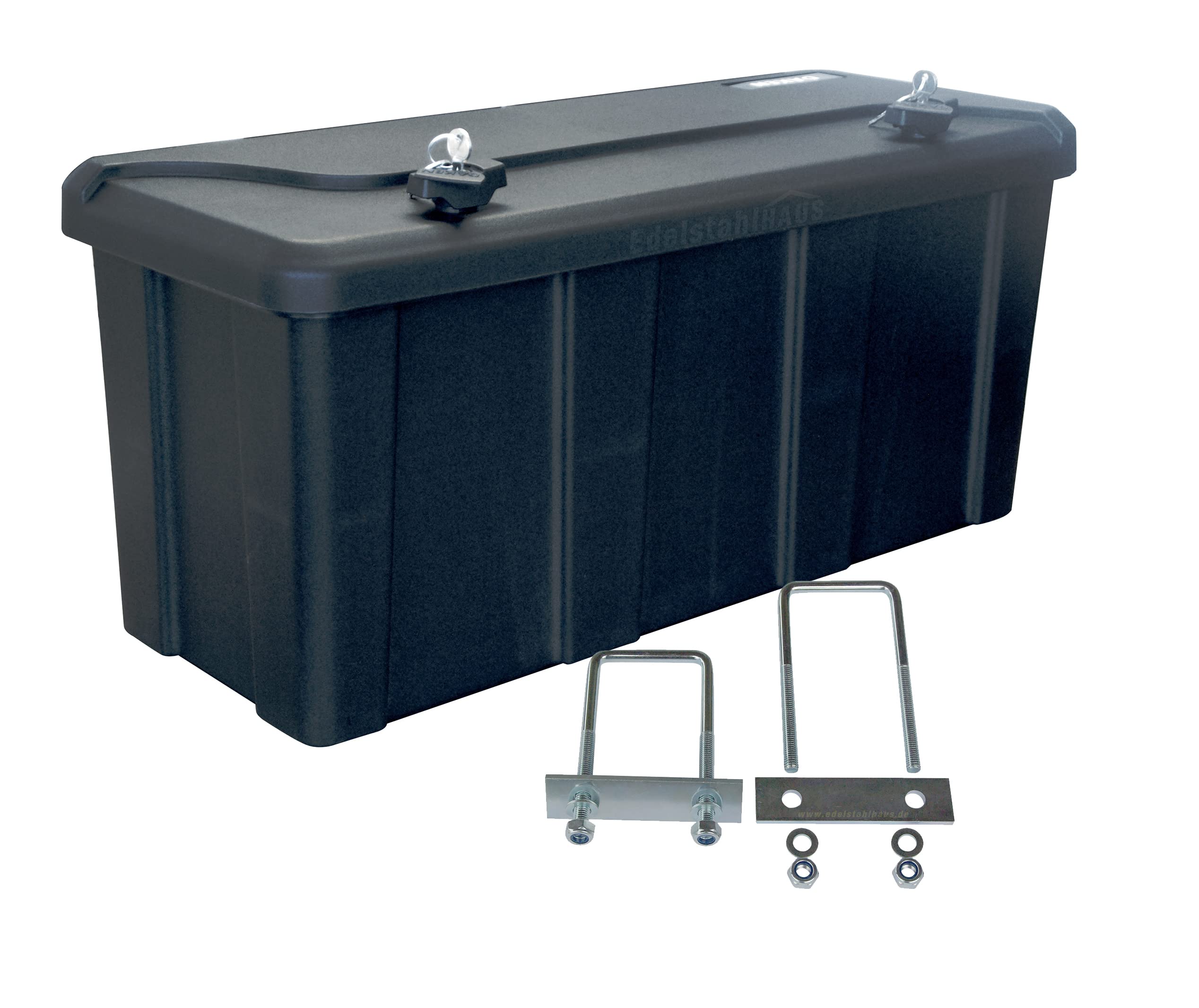 Blackit L - 750 x 300 x 355 mm + Montagesatz MON4002 Edelstahlhaus, Deichselbox mit 2 Schlösser, Werkzeugkasten für Anhänger Staukiste 50 ltr Anhängerbox, Daken B50-2