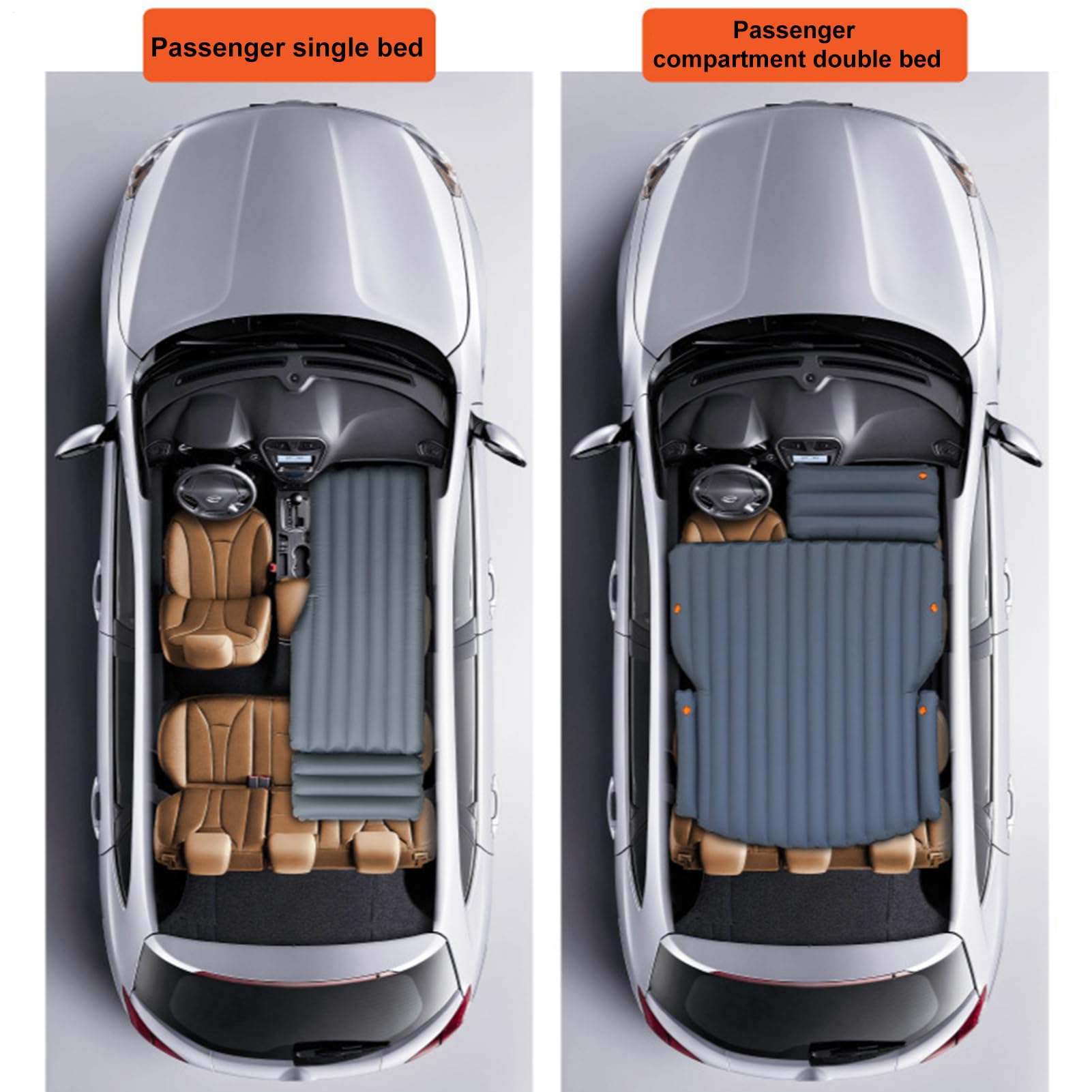 Cuscinetto gonfiabile per pendenza anteriore per auto: materasso ad aria in PVC a prova di perdite per sedile posteriore per auto | Gamba gonfiabile spessa per dormire, viaggiare, campeggio,