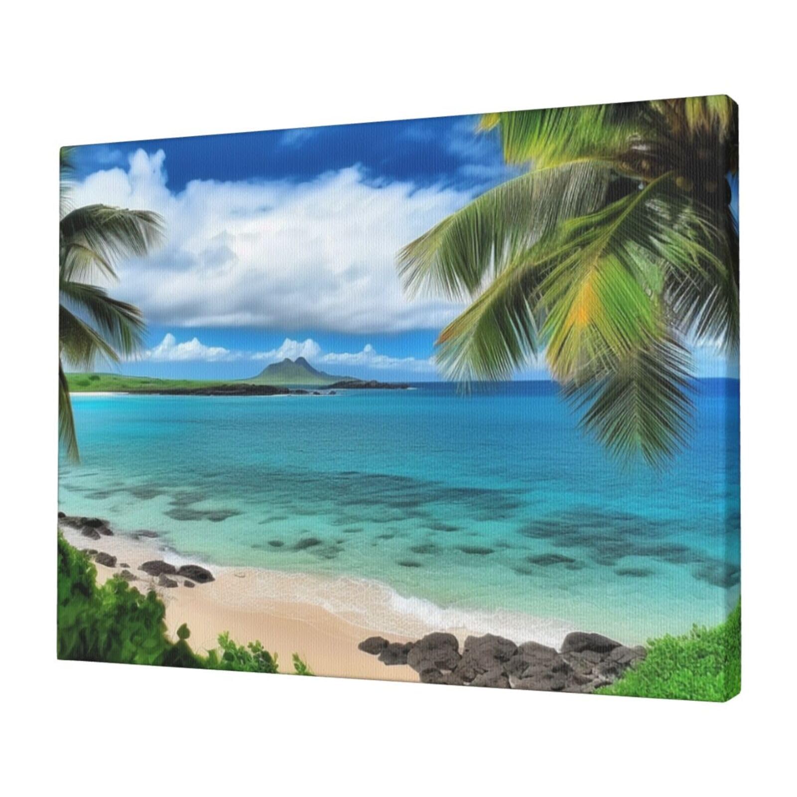 KLOPH Tropical Palm Tree Hawaii Beach Canvas Wall Art for Living Room 12"x16" Modern Artwork Painting for Bathroom Hanging Canvas Prints Aesthetic Wallart for Bedroom Kitchen Office Wall Decor