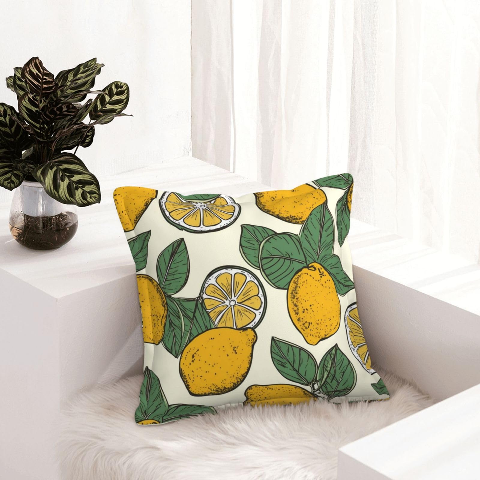 Housse de coussin similicuir antitache motif citron 50,8 cm lot