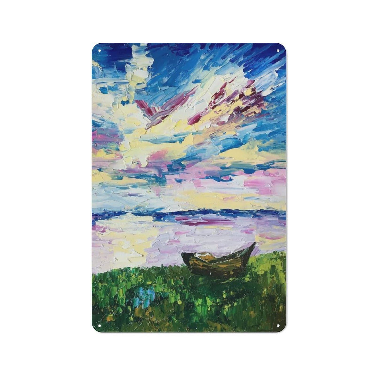 Junmoney Style-12 Metal Sign 30X20cm With Boat On The Lake For Workshop Wall, Vintage Decor, For Vintage Wall Decor Fans, For Metal Sign Collectors