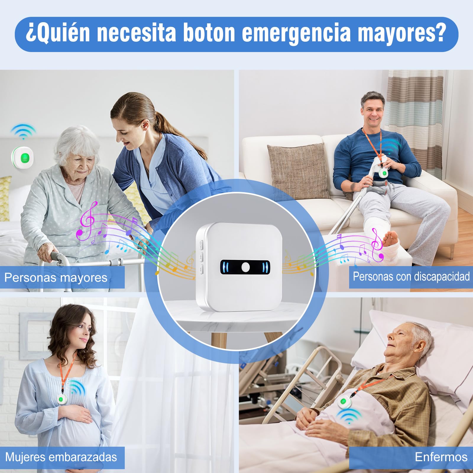 Daytech Avisador Personas Mayores,Boton Emergencia Ancianos,El Boton Llamada Emergencia es Adecuado para Familiares Que Necesitan ser Atendidos en Casa(2 Receptor + 3 Botón)