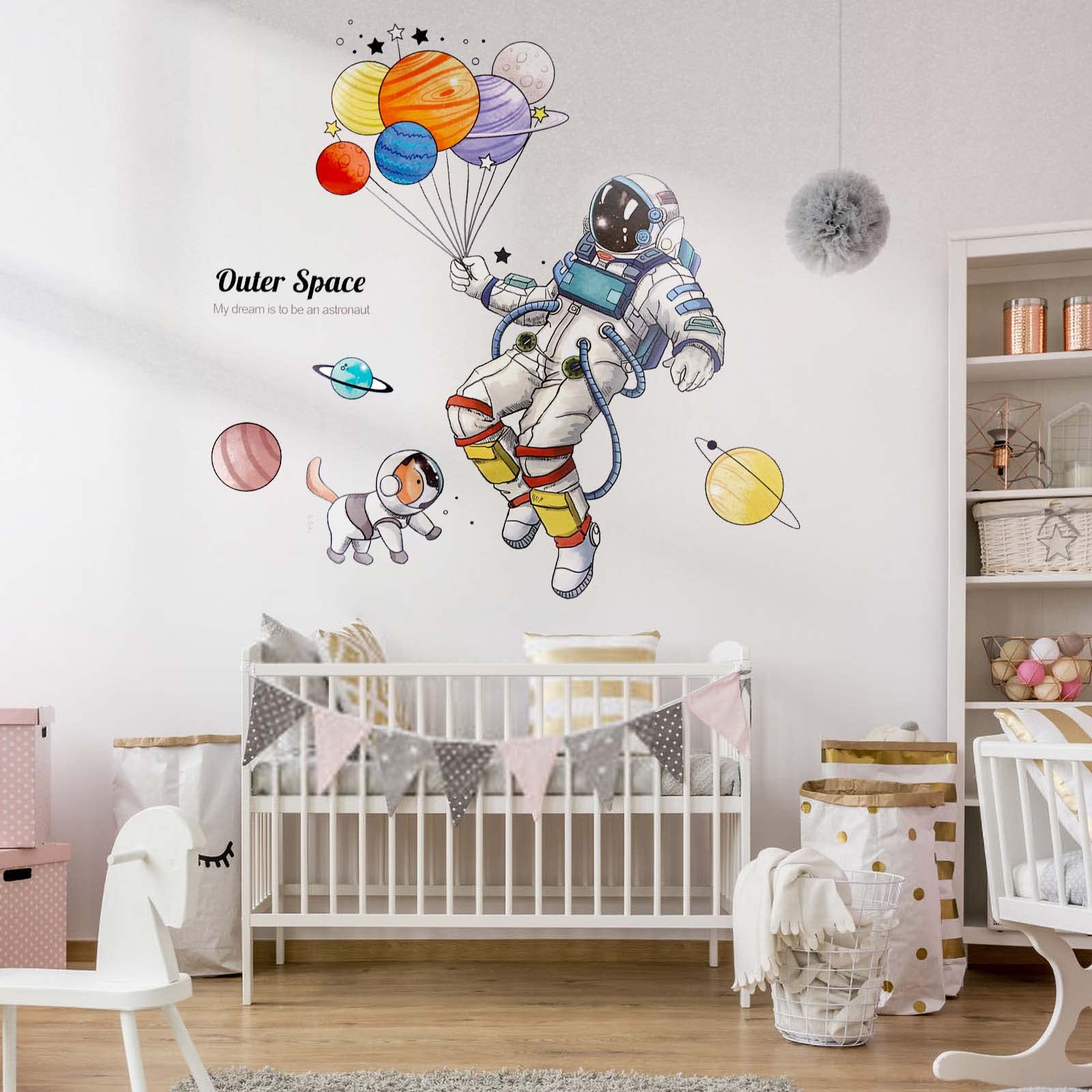 Adesivi Murali Spaziali - Pianeti, Razzo E Astronauta - Per Camerette Dei Bambini - 3 Fogli 30x90cm - Foto 6