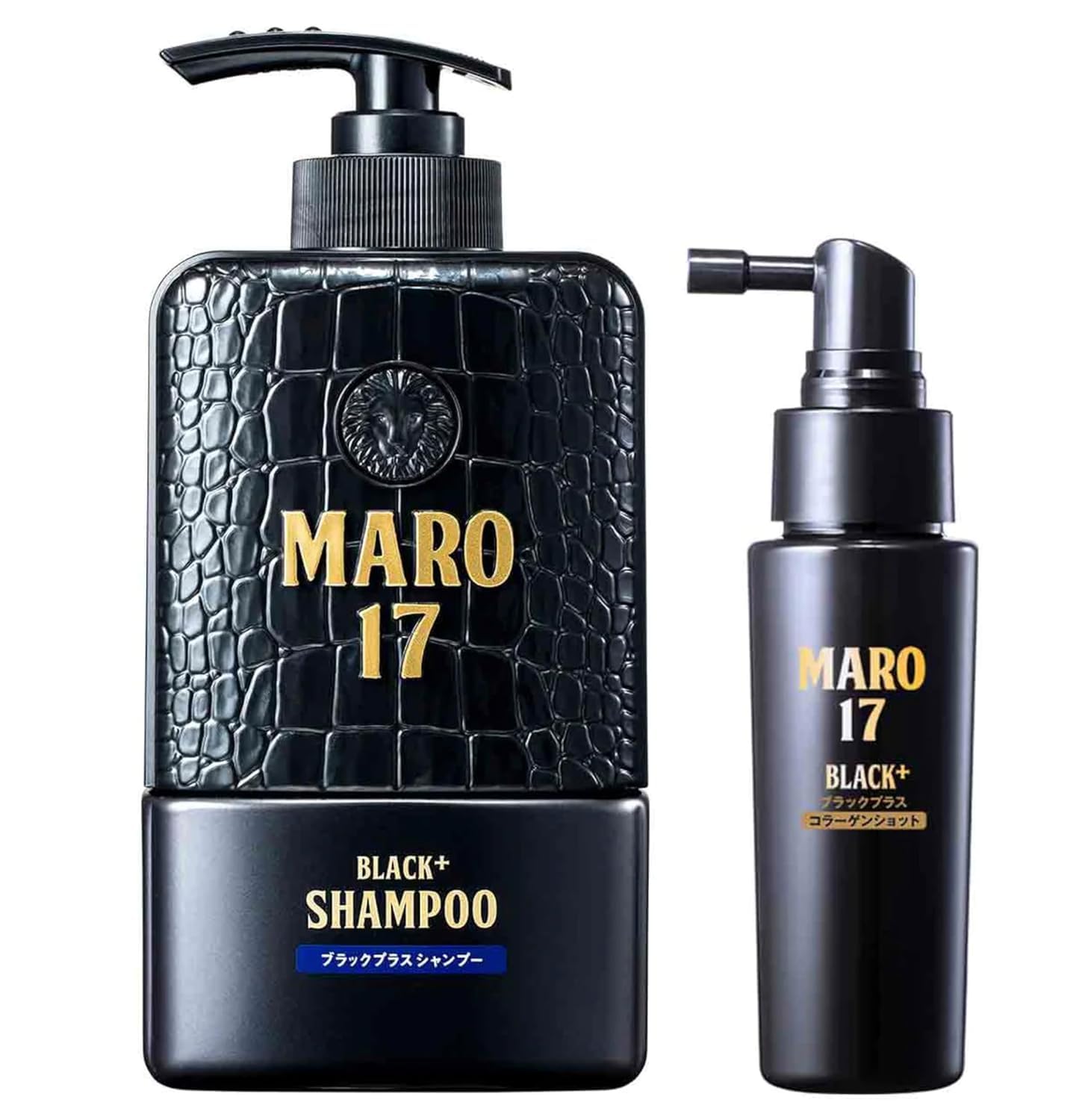 MARO17 Black+ Shampoo and Anti-Gray Collagen Shot - Reduce Gray Hair Appearance - Apple Stem Cells & Bamboo Cells - Promotes Hair Growth, Strengthens