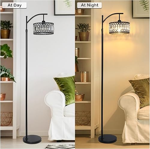 Miniatura 6 de Crystal Floor Lamps for Living Room, Modern Arc Floor Lamp, Black Standing Lamp with Edison Bulb, Height Adjustable Tall Lamp for Bedroom, Corner