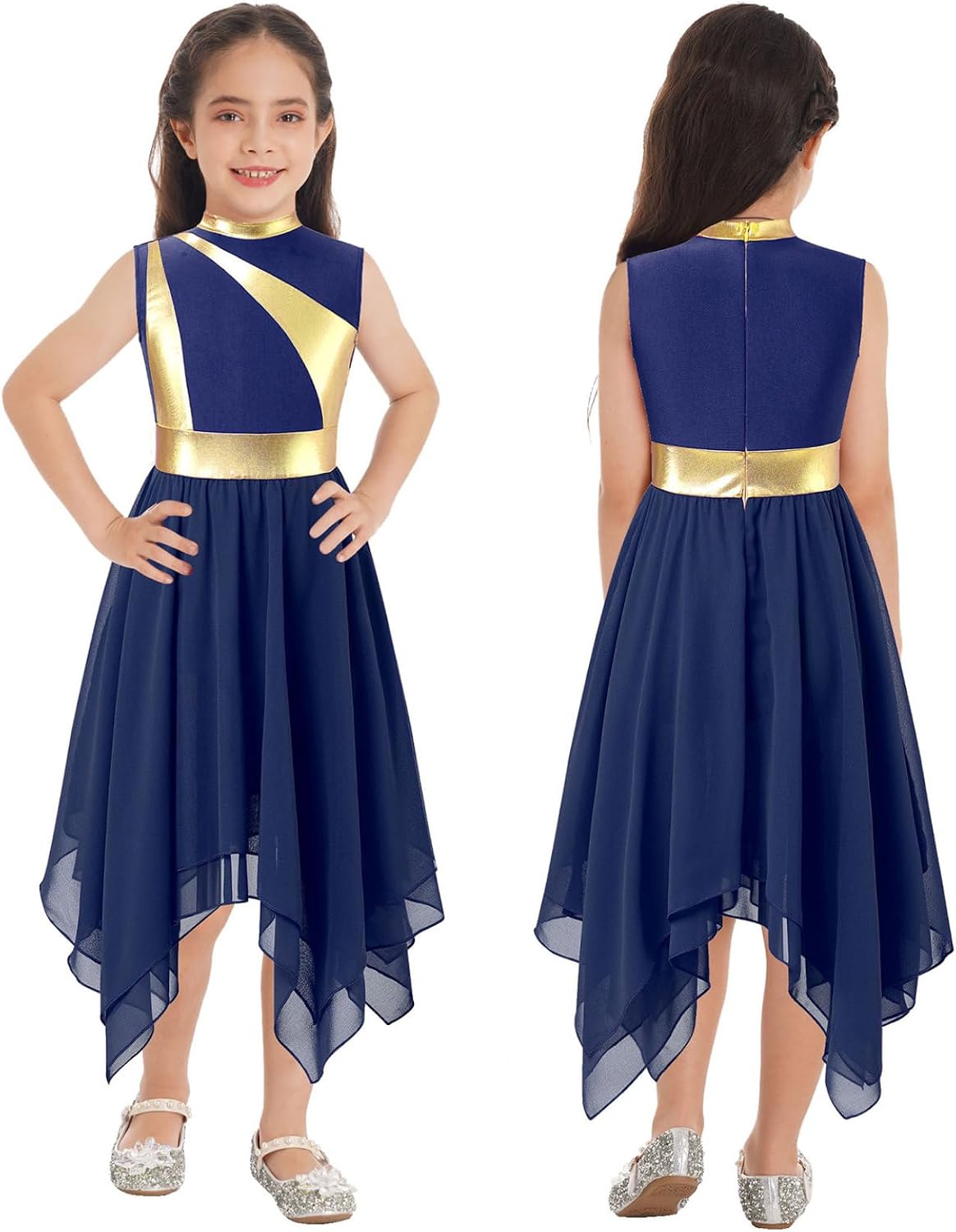 Loyan Big Girls Church Robe Lyrical Worship Costume Color Block Dancewear Liturgical Praise Dance Dress