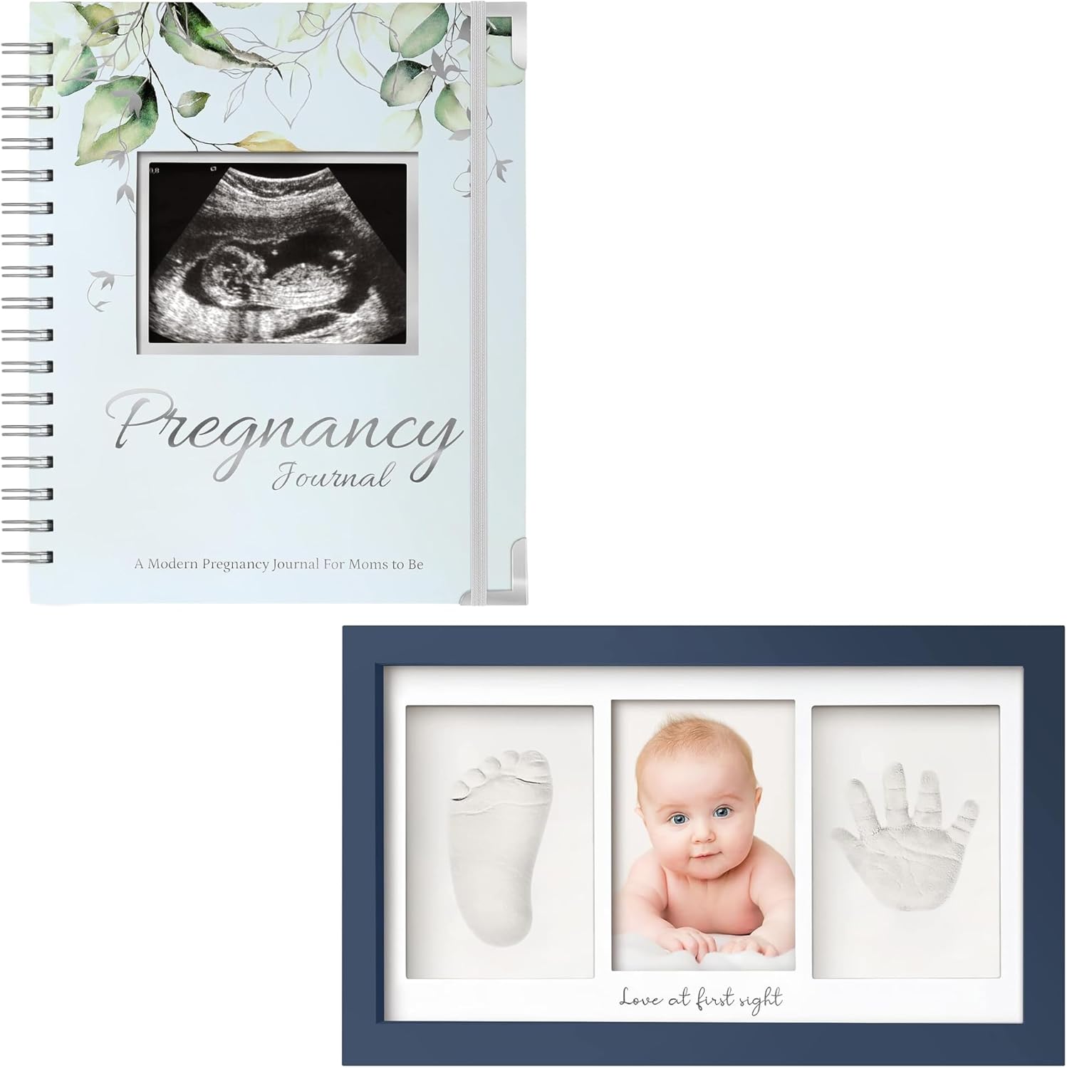 KeaBabies Pregnancy Journal, Pregnancy Announcements & Baby Hand and Footprint Kit - 80 Pages Hard Cover Pregnancy Book For Mom To Be Gift - Baby Footprint Kit, Newborn Keepsake Frame