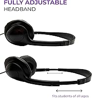 Vista 4 de Soundnetic SNCCV - Paquete de 10 auriculares estéreo con almohadillas de cuero sintético y control de volumen, color negro, ideales para escuelas