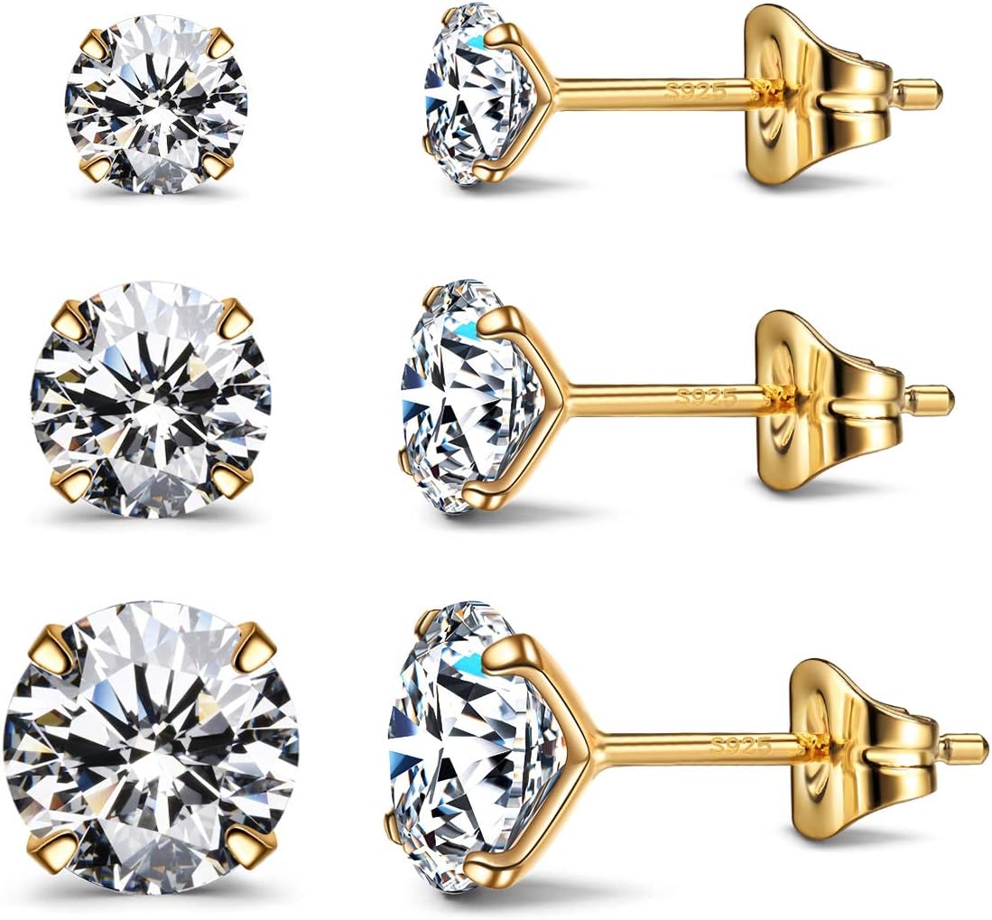 925 Sterling Silver Earrings, Cubic Zirconia Stud Earrings, Diamond Stud Earrings for Women