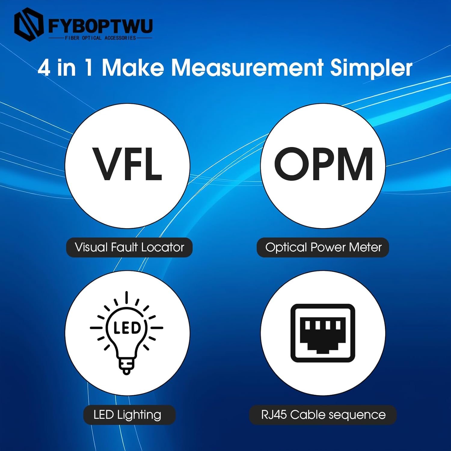 4 in 1 Function Rechargeable Fiber Optic Tester Portable Optical Power Meter (FC/SC/ST) & VFL 5mw Visual Fault Locator & LED, OPM & VFL, Range: (-70) dBm ~ (+10) dBm