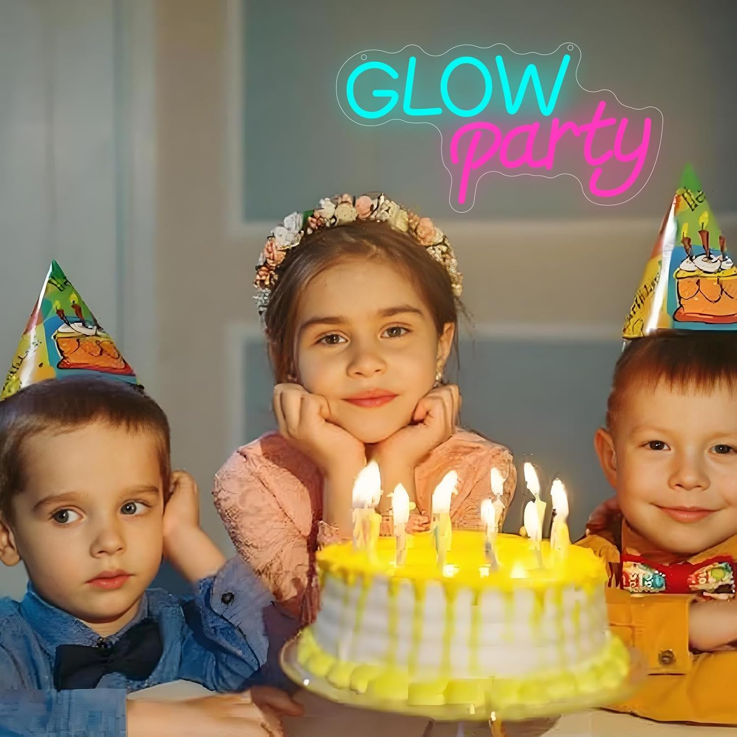 Glow Party Neon Sign for Wall Decor Light Up Letters Led Sign Birthday Signs Led Decorative Night Signs Room Decorations Supplies Birthday Party Gifts for Bar Coffee Home Bedroom Dorm